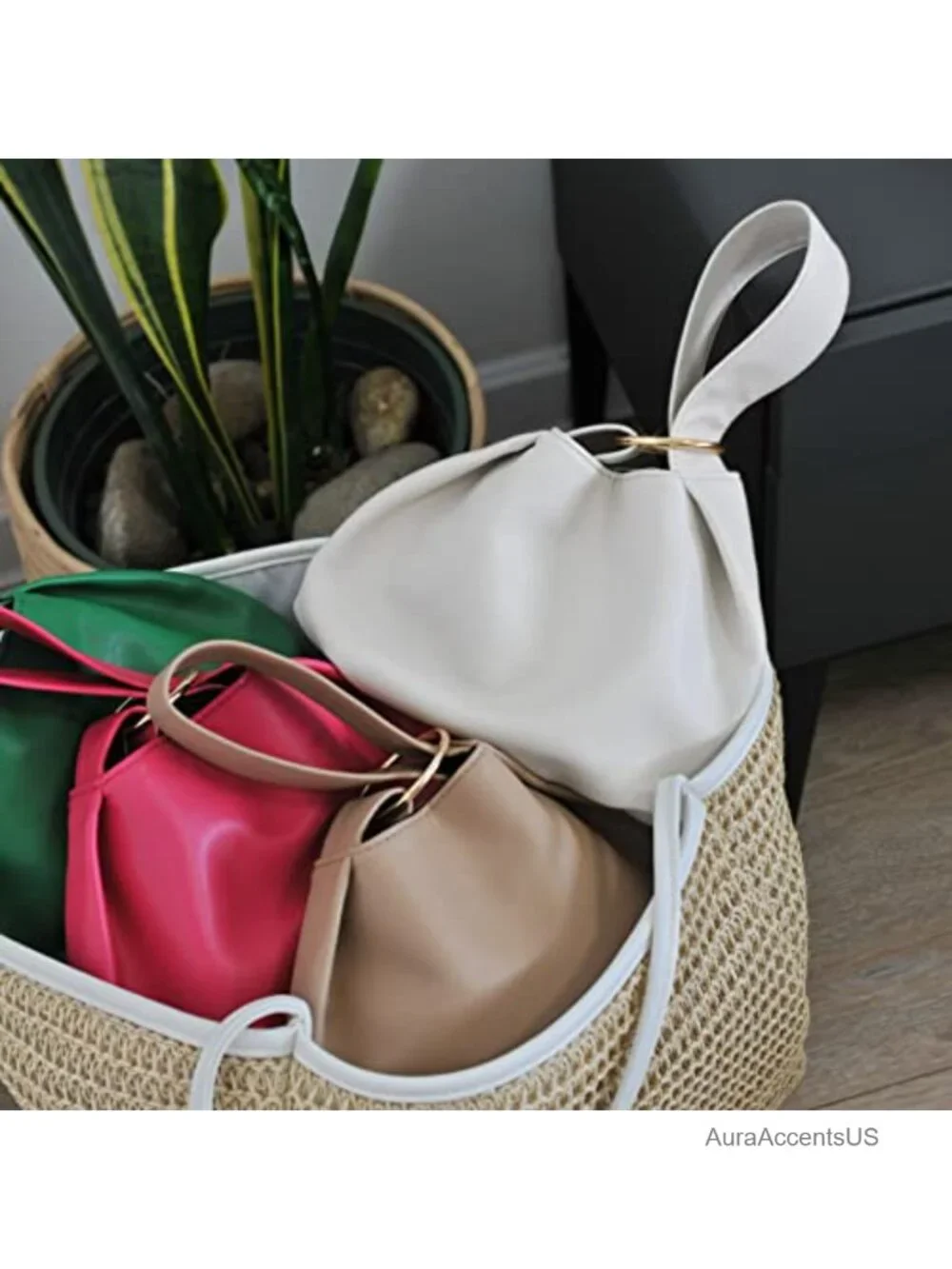 Soft Vegan Leather Hobo Top Handle Bag Clutch Wristlet Small Tote